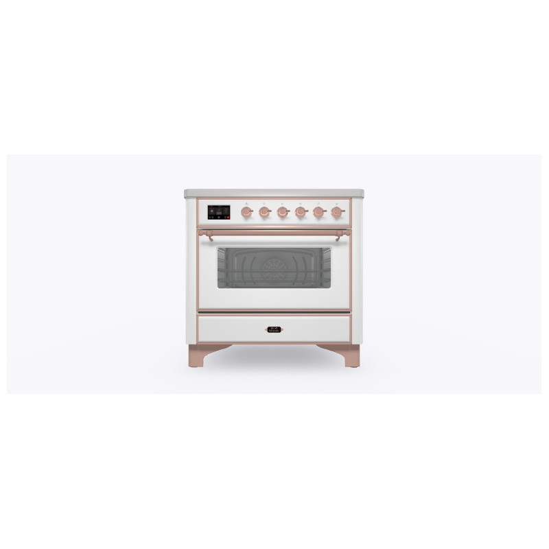 ILVE M09PDNE3/WHP Cucina 90X60 - 5 Fuochi A Gas - Forno Elettrico 80 Cm - Scocca Bianca Finiture Rame