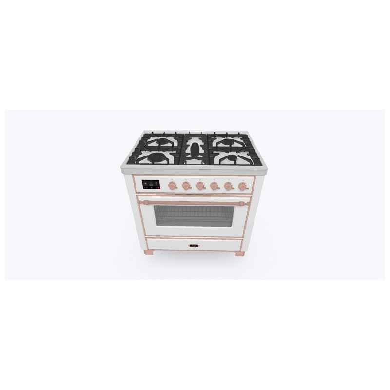 ILVE M09PDNE3/WHP Cucina 90X60 - 5 Fuochi A Gas - Forno Elettrico 80 Cm - Scocca Bianca Finiture Rame