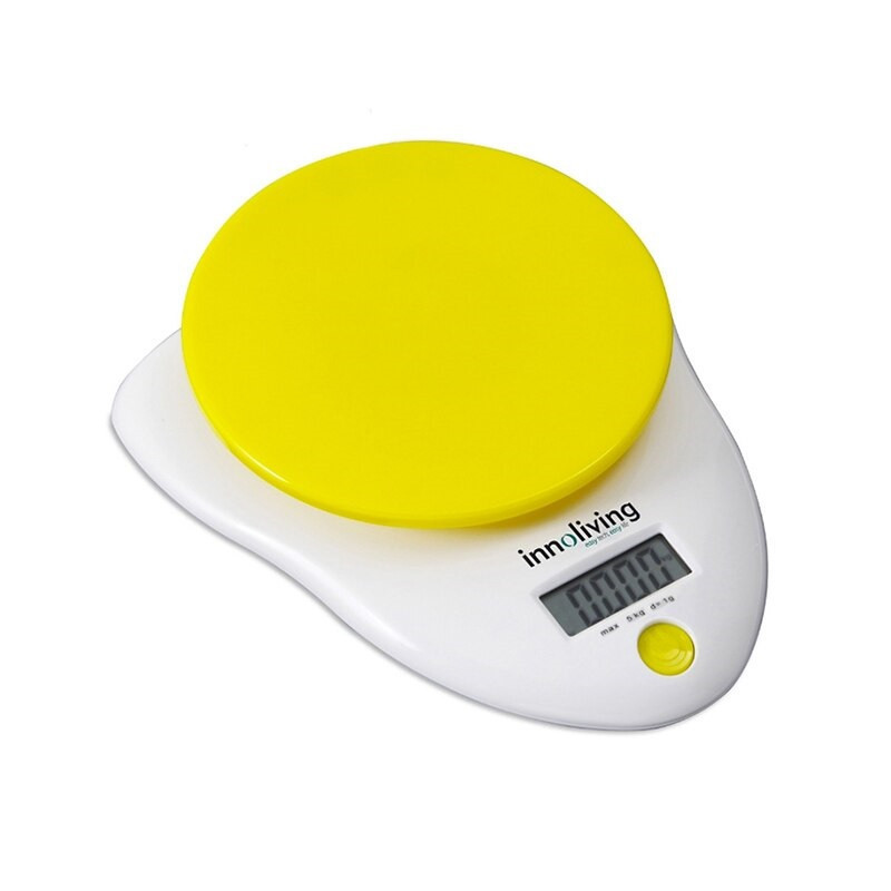 Innoliving INN-126 Bianco Giallo Superficie Piana Rotondo Bilancia Da Cucina Elettronica