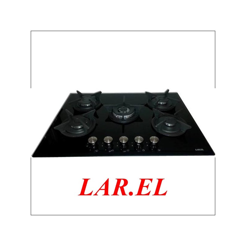 LAREL PIA.L858GN Piano Cottura A Gas 70 Cm 5 Fuochi Griglie In Ghisa - Vetro Nero