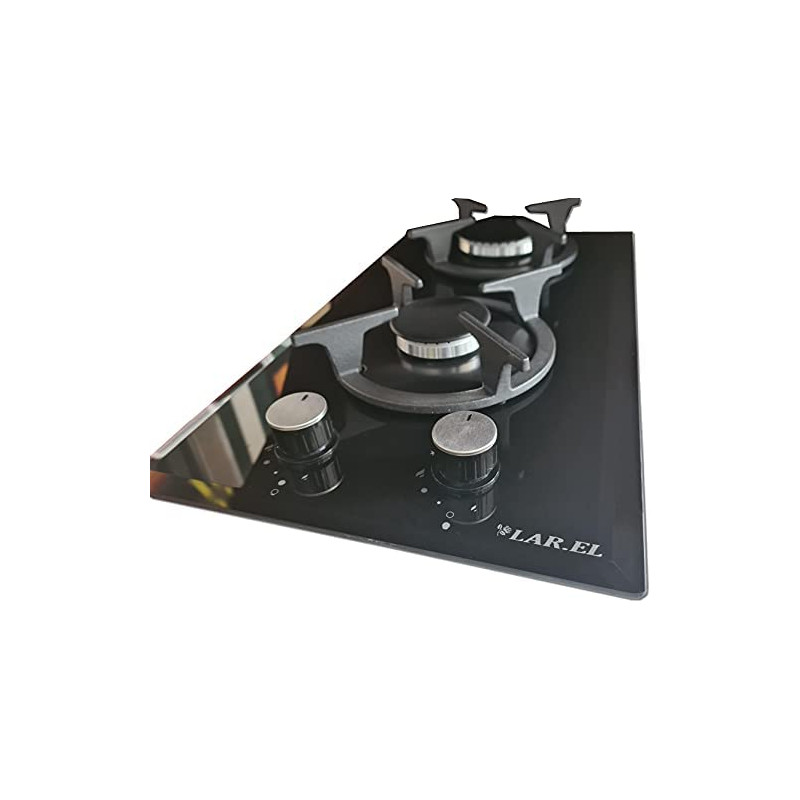 LAREL Piano Cottura Gas DOMINO 30 Cm 2 Fuochi Sotto Manopola - Vetro Nero