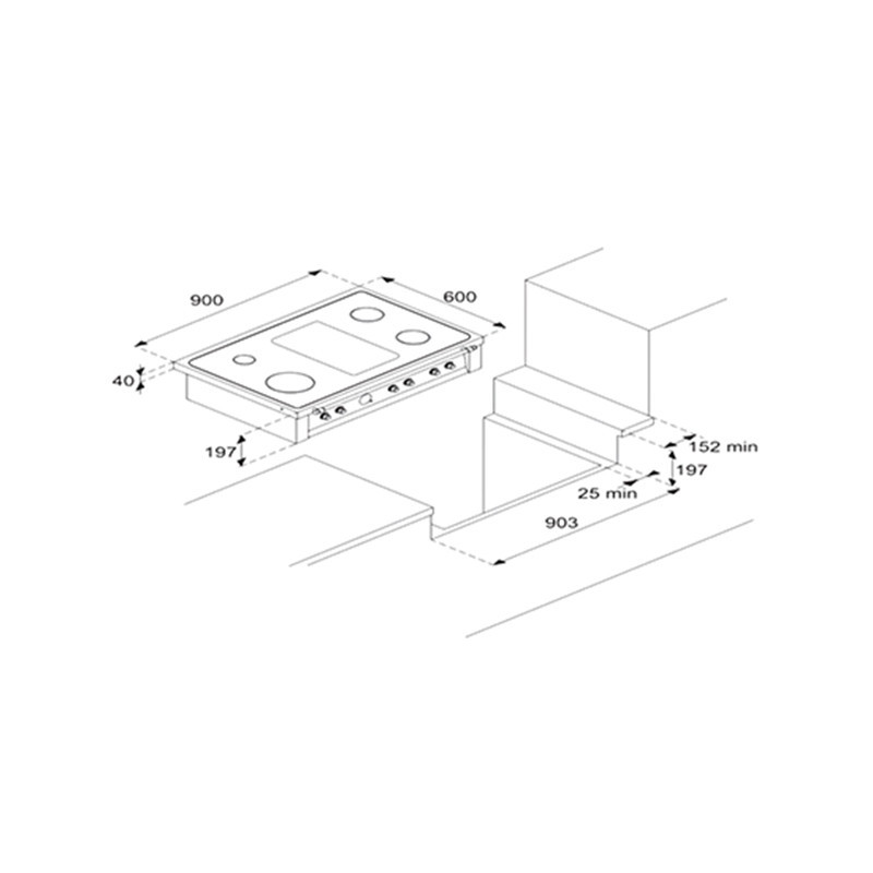 Lofra TAS96/5 Acciaio Inox Superficie Piana 90 Cm Gas 5 Fornello(i)