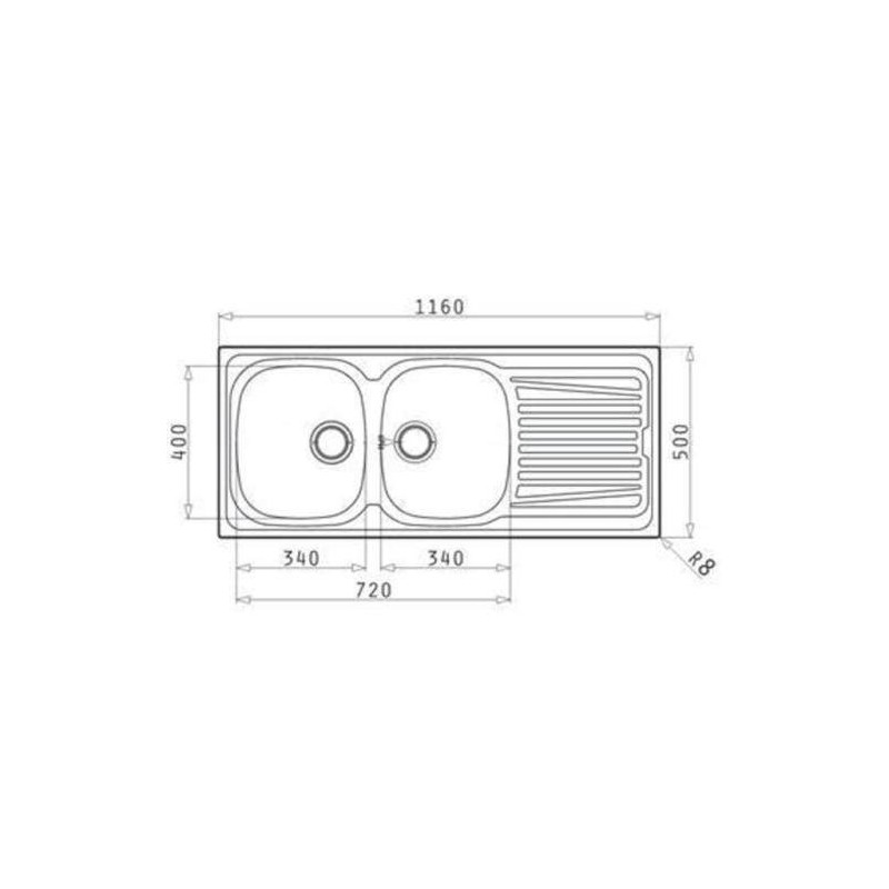 PYRAMIS 100150730 Lavello Sparta 2 Vasche Dx+gocciolatoio 116x50cm Acciaio Inox