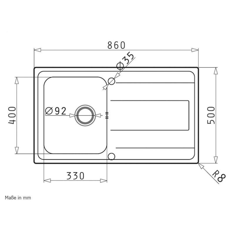 PYRAMIS 107157230 Lavello Alea 1 Vasca SX+gocciolatoio 86x50cm Sopratop Acciaio Inox