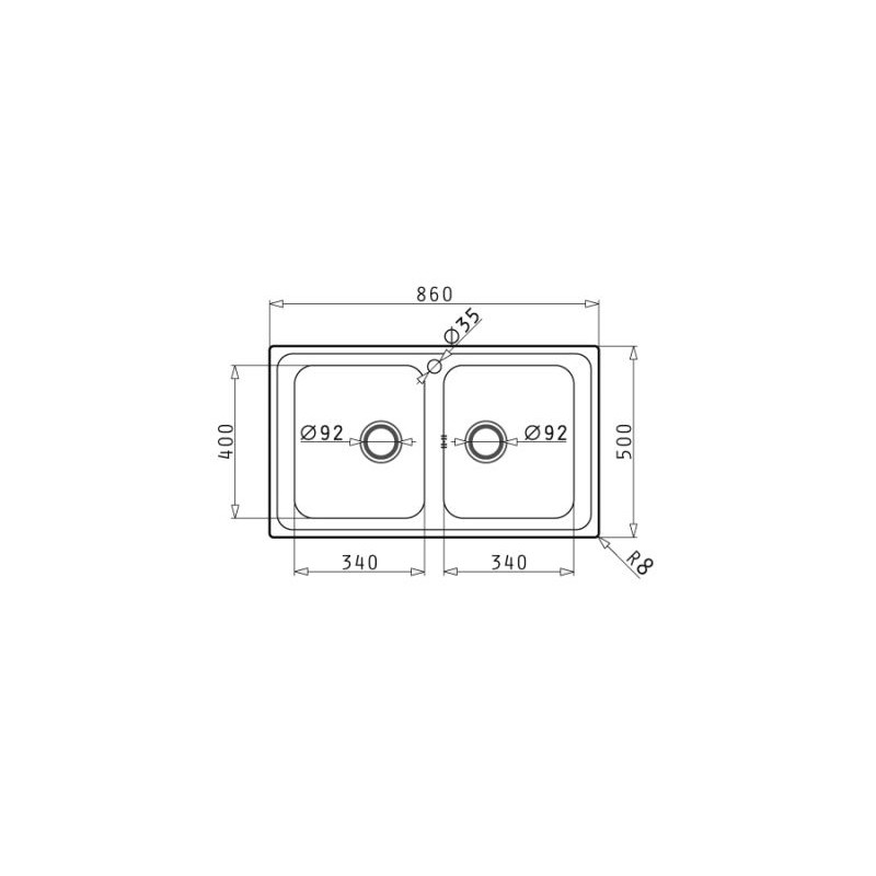 PYRAMIS 107157730 Lavello Alea 2 Vasche 86x50cm Acciaio Inox
