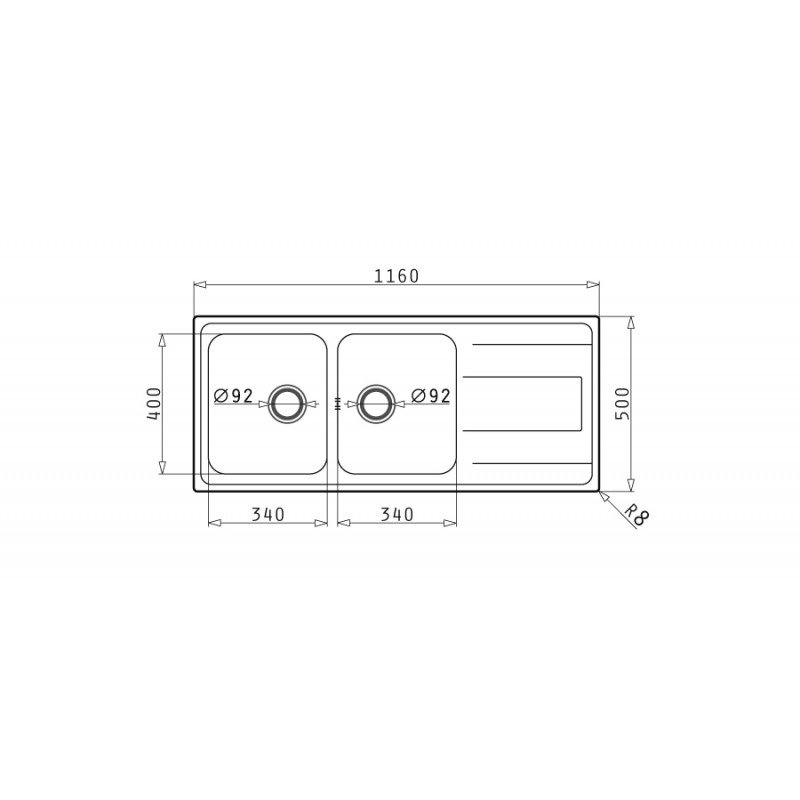PYRAMIS 107158030 Lavello Alea 2 Vasche Dx+gocciolatoio 116x50cm Acciaio Inox
