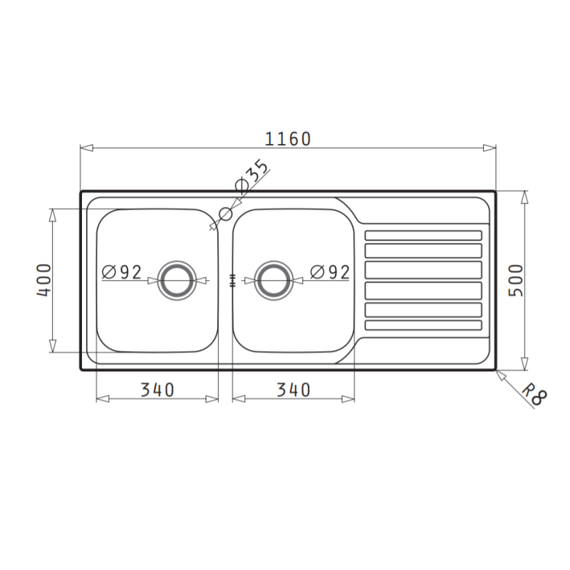 PYRAMIS 107174030 Lavello Fedra Extra Vasca DX 1160x500 Mm Acciaio Inox Spazzolato