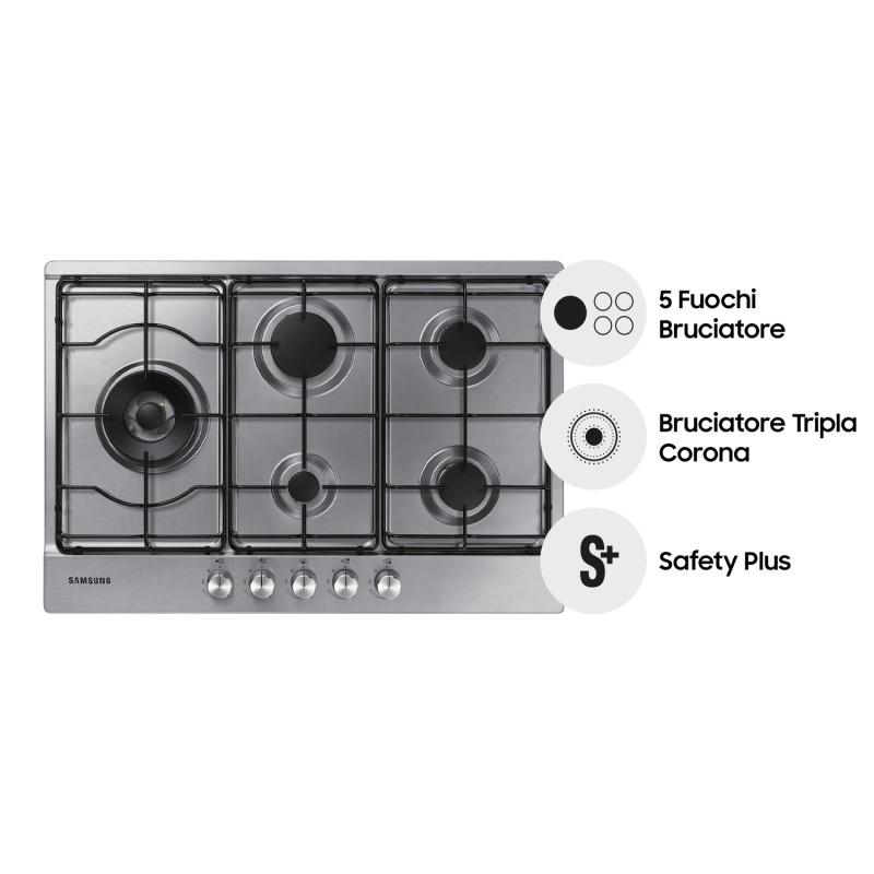 Samsung NA75M3130AS Piano Cottura A Gas 75cm 5 Bruciatori Inox
