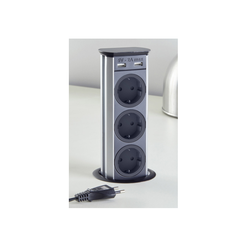 SFL A9503 Torretta multipresa a scomparsa 3 Schuko 2 Usb bordo Nero