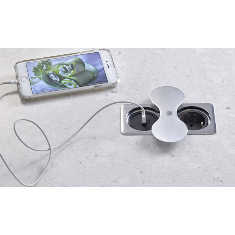 SFL BP8SU-17096 Doppia Presa A Scomparsa 1 Presa Schuko 1 Presa Usb Finitura Acciaio