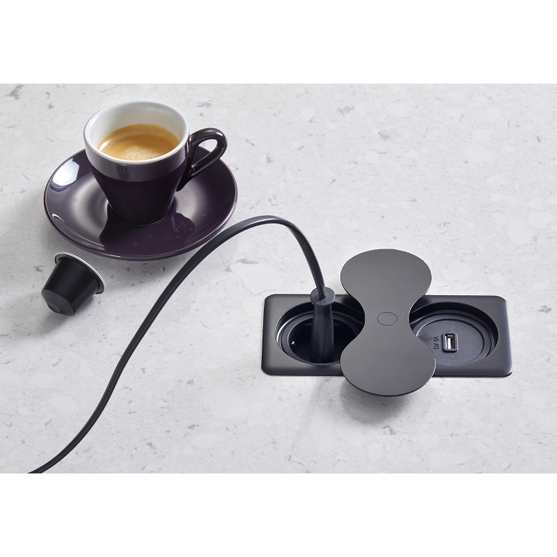 SFL BP8SU-2B Presa A Scomparsa 1 Schuko 1 Presa Usb Nero Opaco