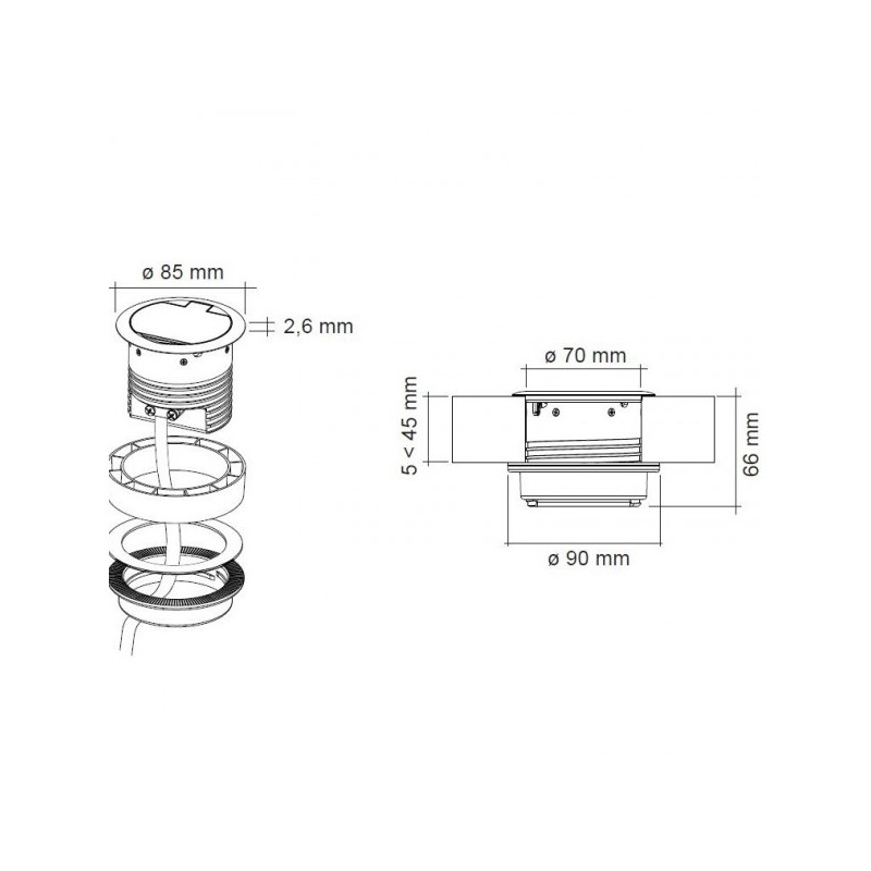 SFL RINGU-SCH-IB Presa Schuko + Usb A Scomparsa - Inox