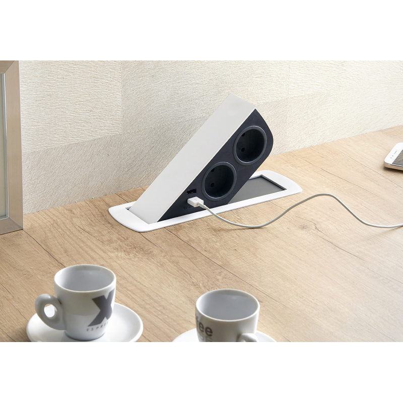 SFL SC035B Presa da incasso a scomparsa 2 prese schuko 2 prese usb - Bianco