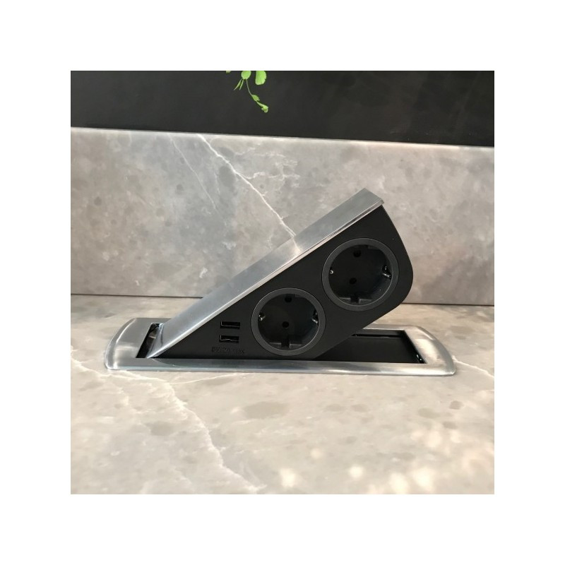 SFL SC035IB Presa Da Incasso A Scomparsa 2 Prese Schuko 2 Prese Usb - Inox