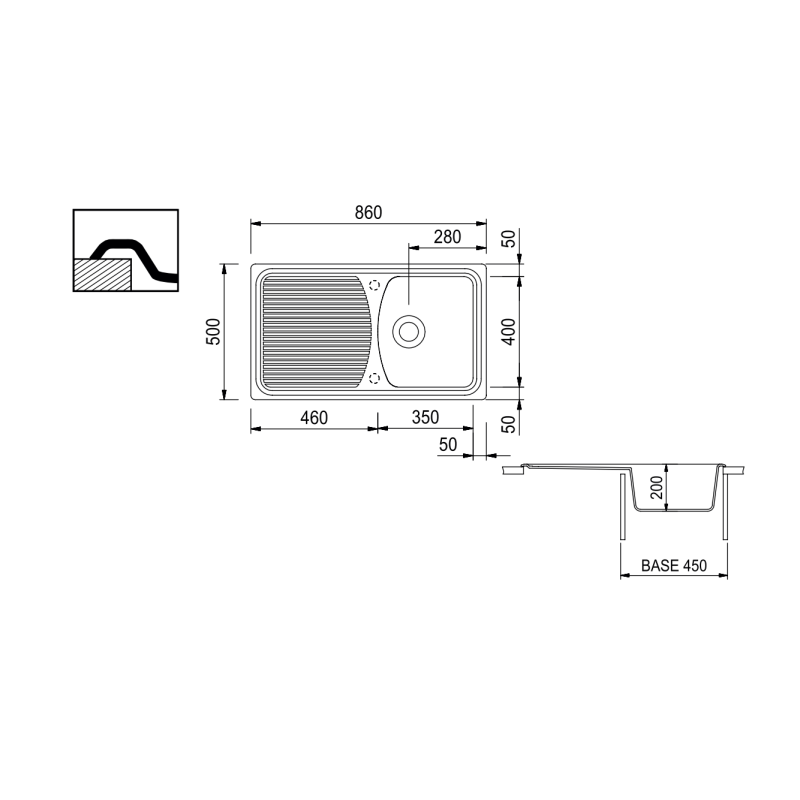 TELMA DO08610.31 Lavello DOMINO  1 Vasca + Gocciolatoio 860x500 Mm Sopratop Telmagranit  Bianco Opale