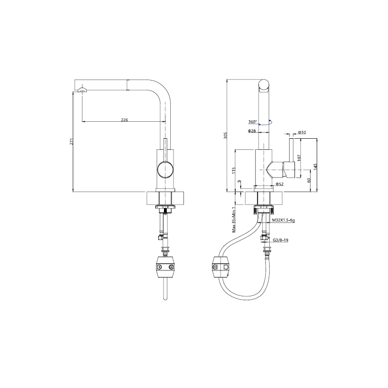 TELMA EK2.IX Miscelatore Monocomando Con Canna Girevole E Doccetta Estraibile acciaio Inox