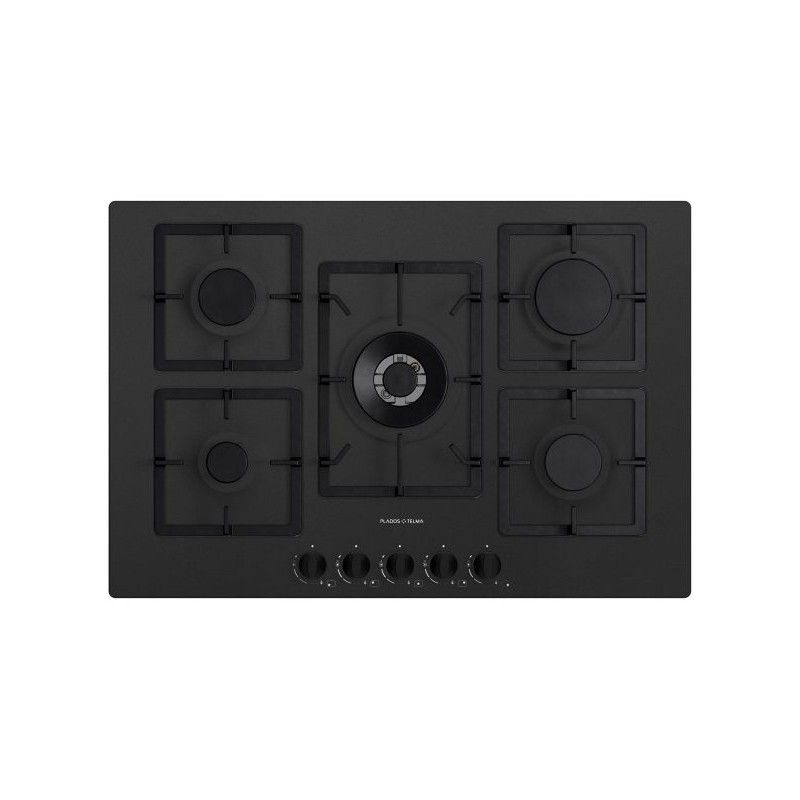 Telma FLAT75.26 Piano cottura a gas 75 cm 5 fuochi griglie in ghisa Telmagranit Nero opaco
