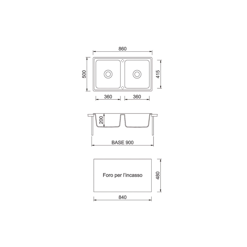 TELMA FT08620.29 Lavello FUTURA 2 Vasche 860x500 Mm Telmagranit Avena