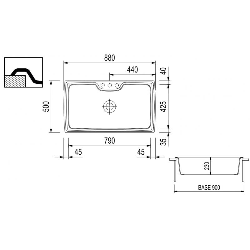 TELMA HR0860.26 Lavello NAIKY 1 Vasca 880x500 Mm Telmagranit Nero Opaco