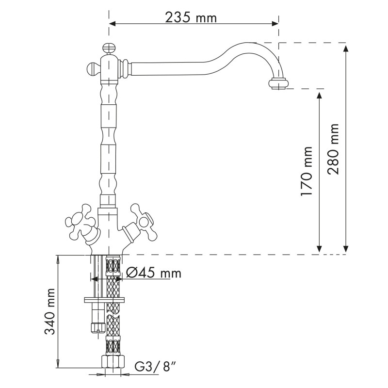 TELMA MON30.18 Gruppo Monoforo Con Canna "old Fashion" E Maniglie A Croce Bronzo Anticato