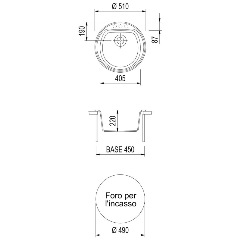 TELMA PL5101.29 Lavello Tondo Diametro Ø510 Sopratop Avena