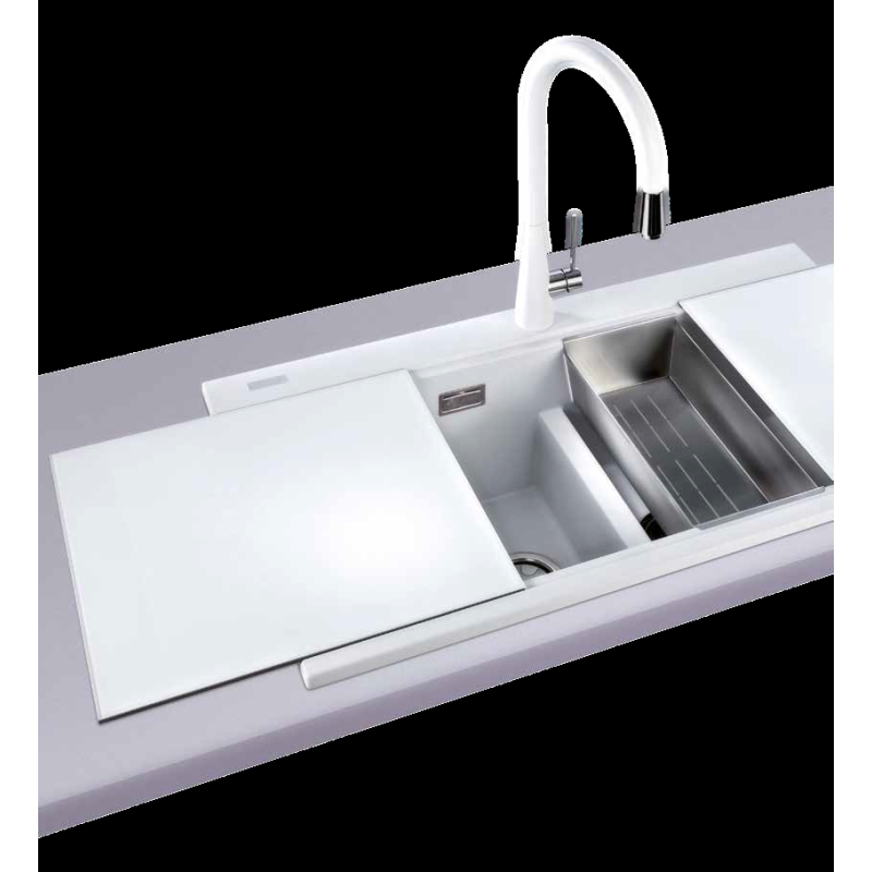 TELMA TAGCRLUXK1 Tagliere LUX In Cristallo 405 X 430 Mm Bianco Per lavello Kinga LX8620