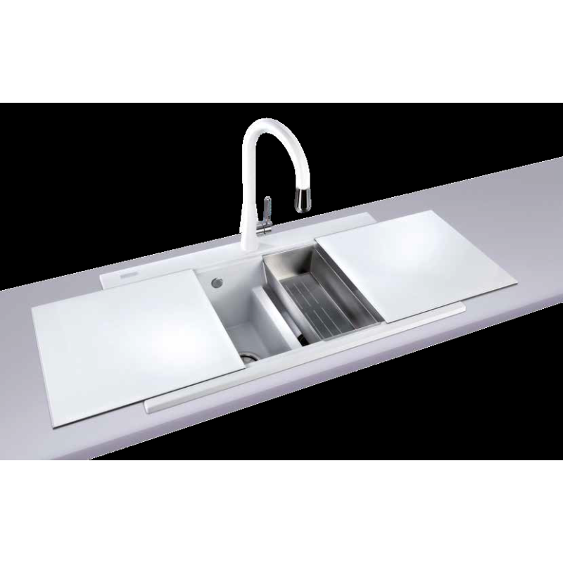 TELMA TAGCRLUXK1 Tagliere LUX In Cristallo 405 X 430 Mm Bianco Per lavello Kinga LX8620