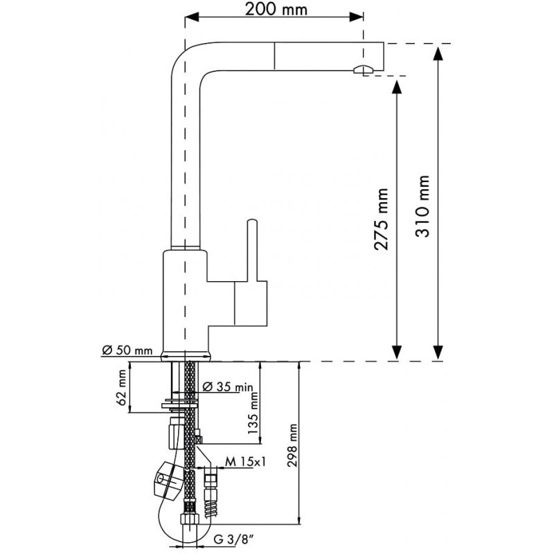 TELMA VEMIXEXTL.26 Miscelatore Monocomando Con Canna Tonda Ad L E Doccia Estraibile Telmagranit Nero Opaco