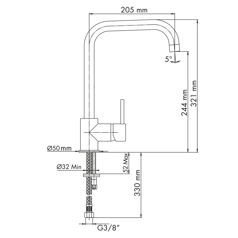 TELMA VENMIX20.26 Miscelatore Monocomando Con Canna Tubolare Dimametro Base 50 Mm Telmagranit  black Matt