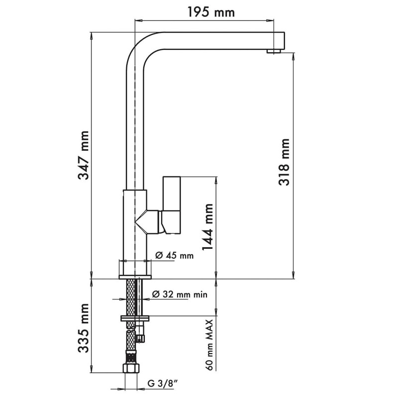 TELMA VENMIXL.26 MISCELATORE Monocomando Con Canna Tonda Diametro 50 Mm Black Matt