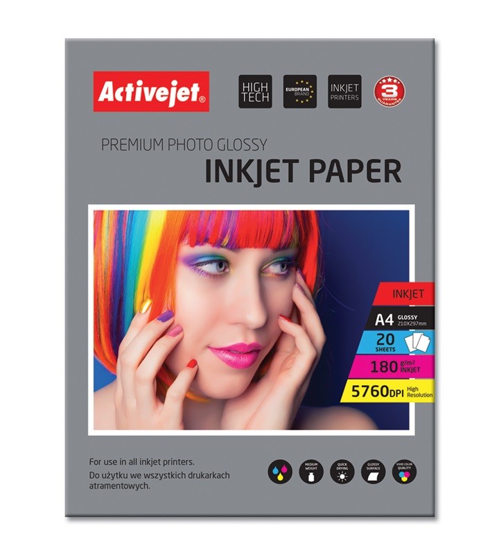 Activejet AP4-180G20 carta fotografica A4 Bianco Lucida
