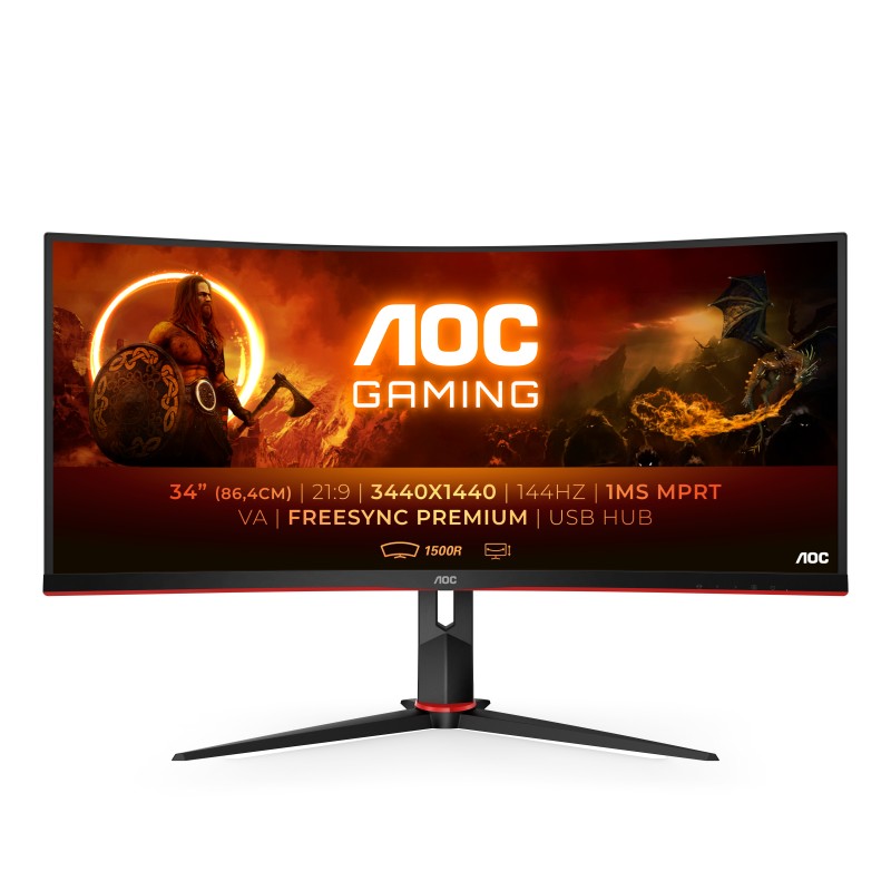 AOC G2 CU34G2X/BK LED display 86.4 cm (34") 3440 x 1440 Pixel Quad HD Nero Rosso