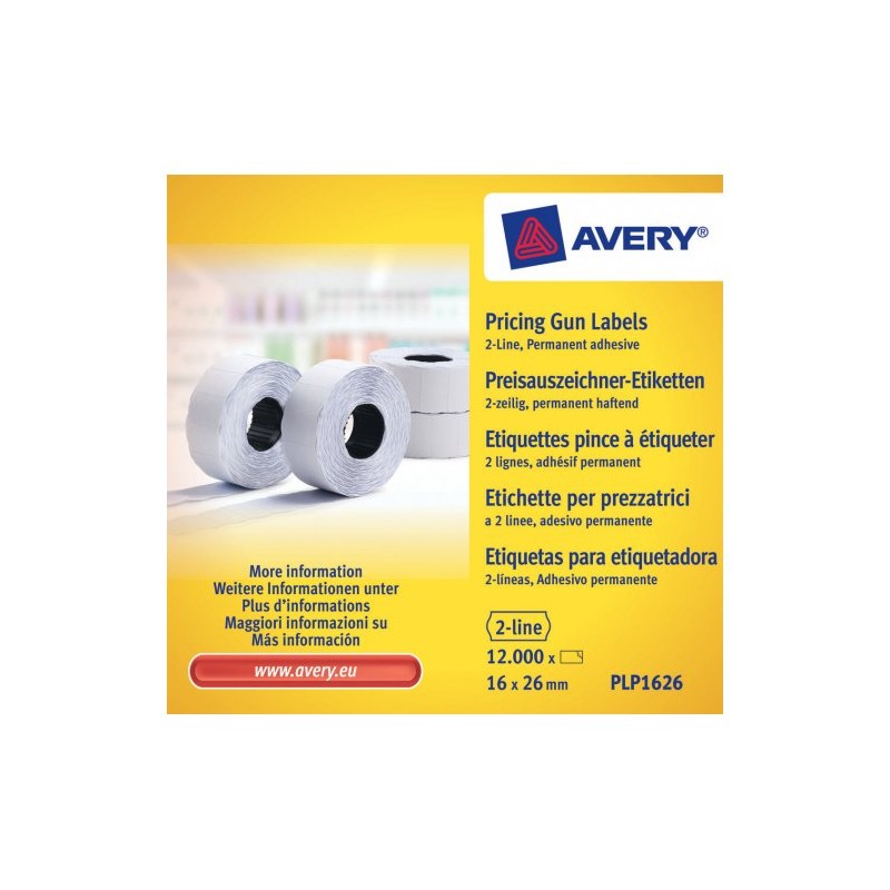 Avery PLP1626 Etichetta autoadesiva con prezzo Permanente Bianco 12000 pz
