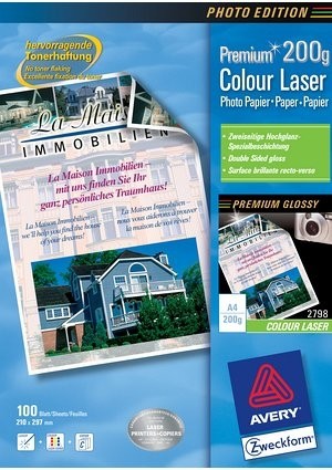 Avery Premium Colour Laser Photo Paper 200 g/m² carta inkjet Bianco