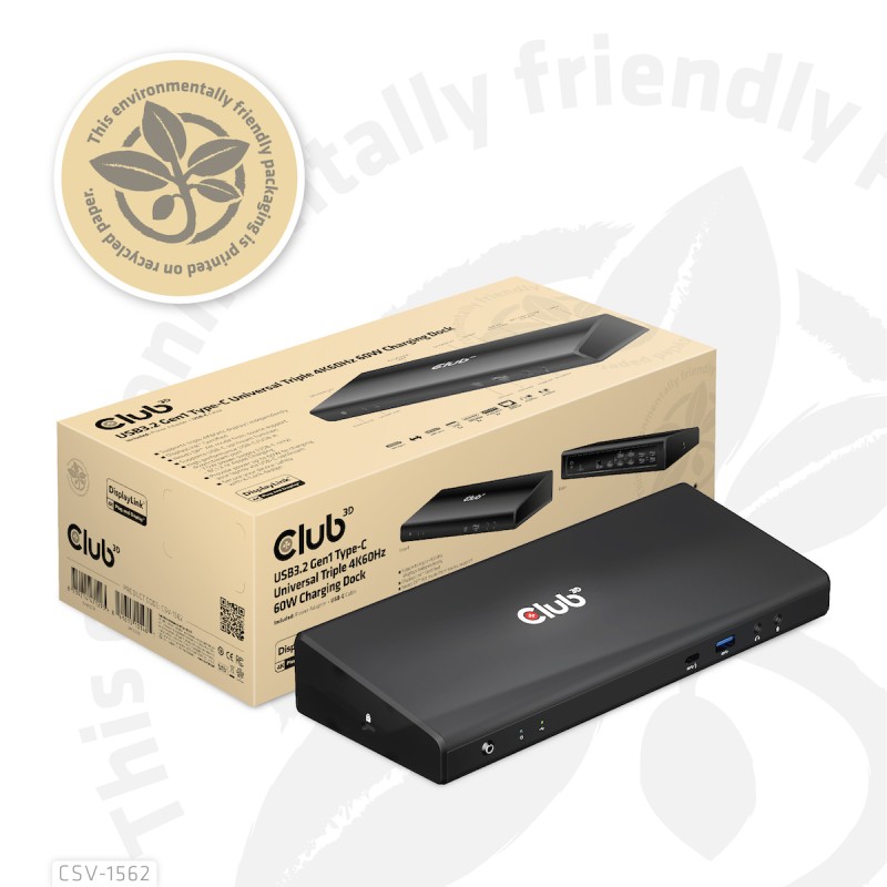 CLUB3D CSV-1562 replicatore di porte e docking station per laptop USB 3.2 Gen 1 (3.1 1) Type-C Nero