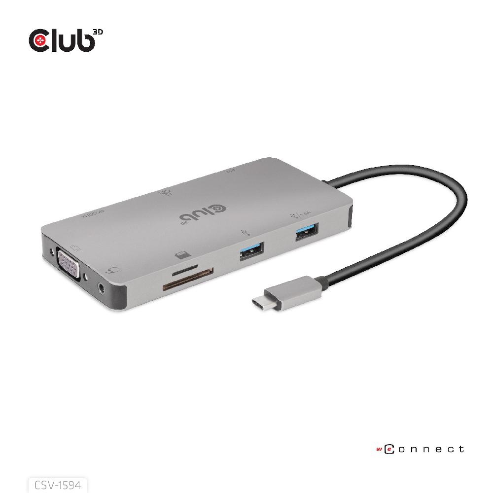 CLUB3D CSV-1594 replicatore di porte e docking station per laptop USB 3.2 Gen 1 (3.1 Gen 1) Type-C Nero Grigio