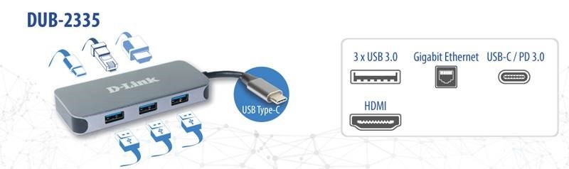 D-Link DUB-2335 replicatore di porte e docking station per laptop Cablato USB tipo-C Grigio
