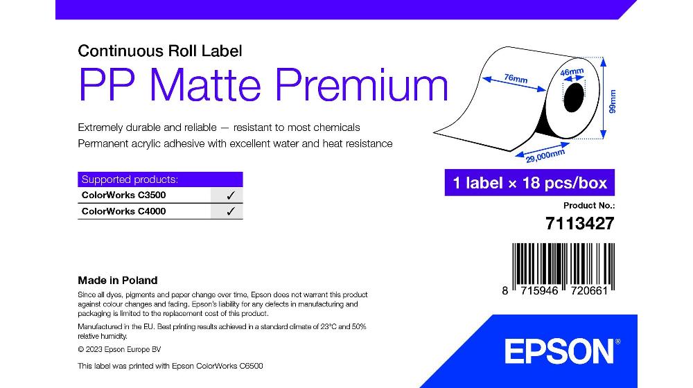Epson 7113427 Etichetta per stampante Bianco autoadesiva