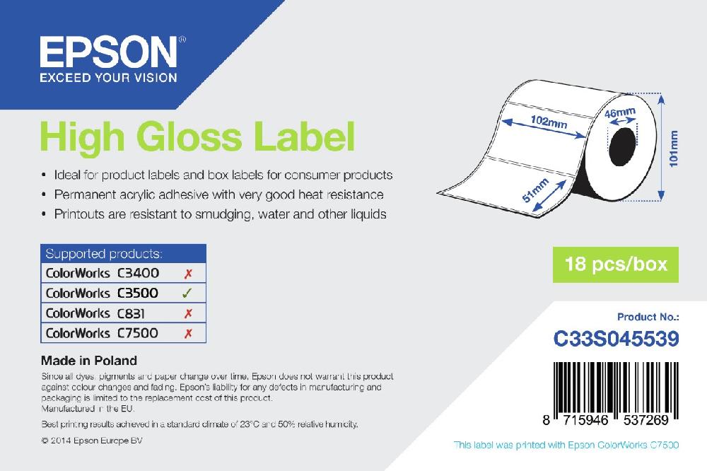 Epson High Gloss Label - Die-cut Roll: 102mm x 51mm 610 labels