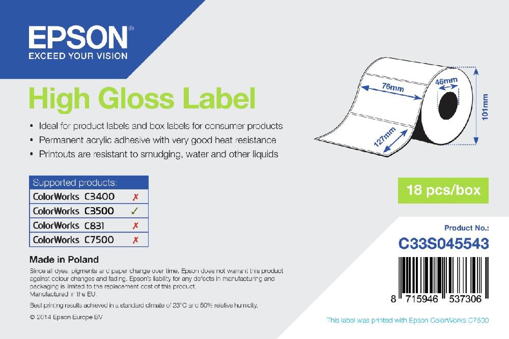 Epson High Gloss Label - Die-cut Roll: 76mm x 127mm 250 labels