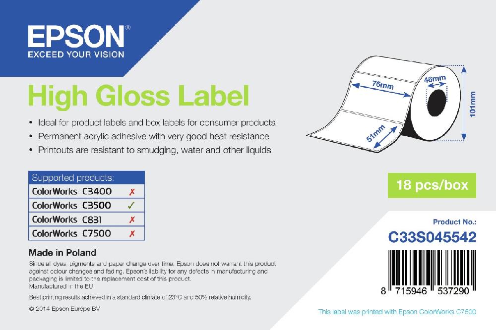 Epson High Gloss Label - Die-cut Roll: 76mm x 51mm 610 labels