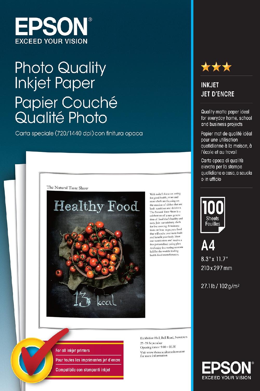 Epson Photo Quality Inkjet Paper - A4 100 Fogli