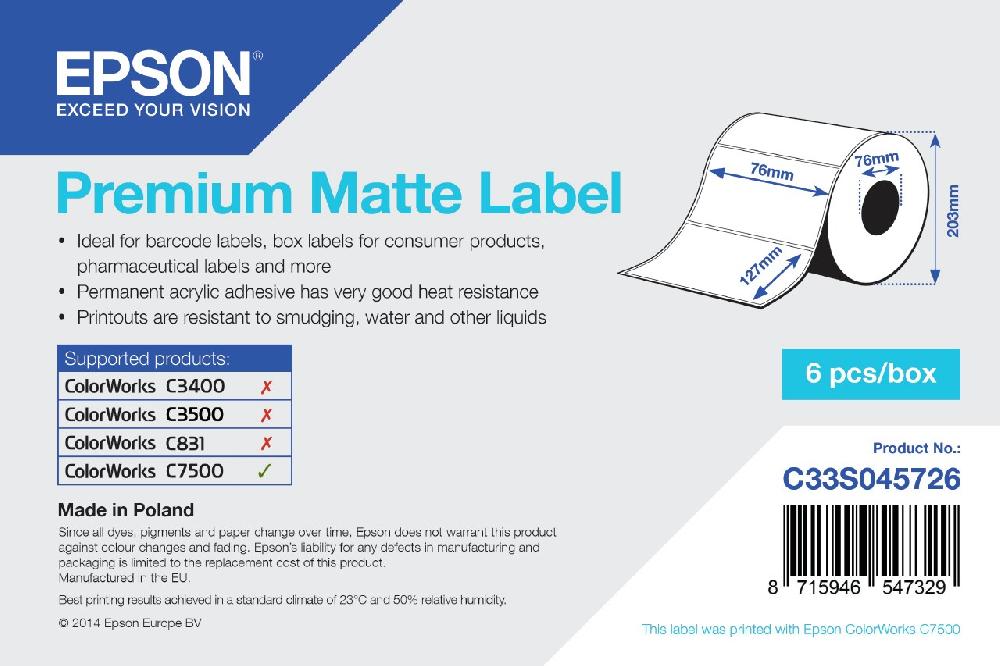 Epson Premium Matte Label - Die-cut Roll: 76mm x 127mm 960 labels