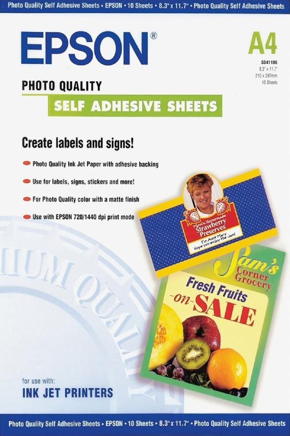 Epson Self-Adhesive Photo Paper - A4 10 Fogli