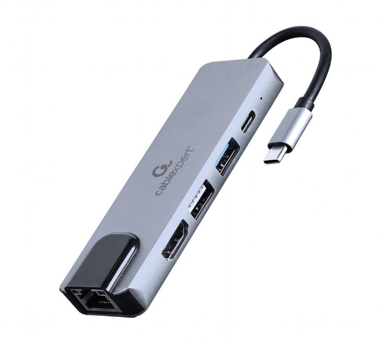 Gembird A-CM-COMBO5-04 replicatore di porte e docking station per laptop Cablato USB 3.2 Gen 1 (3.1 Gen 1) Type-C Argento