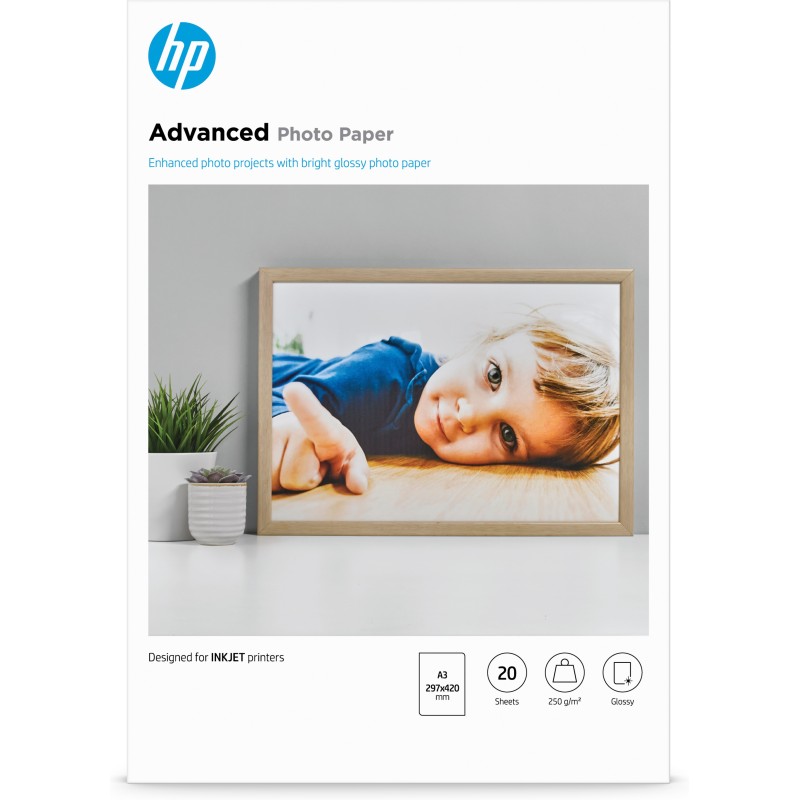 HP Carta fotografica Advanced lucida 250 g/m2 A3 (297 x 420 mm) 20 fogli