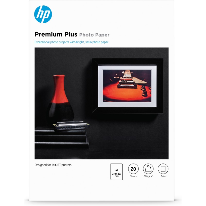 HP Carta fotografica satinata Premium Plus 300 g/m2 A4 (210 x 297 mm) 20 fogli