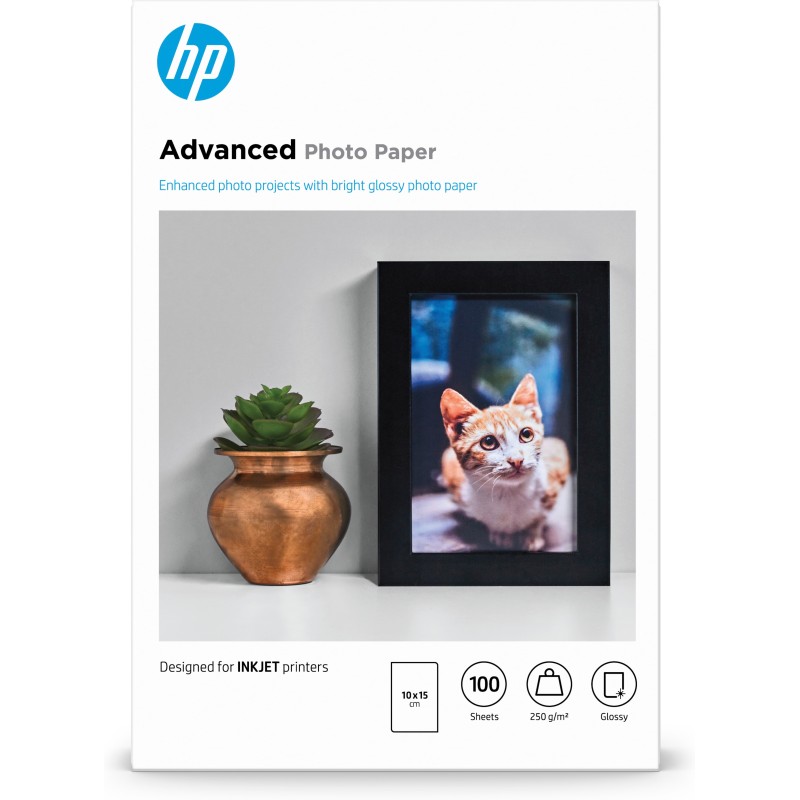 HP Confezione da 100 fogli di carta fotografica Advanced lucida 250 g/m2 10 x 15 cm (101 152 mm)