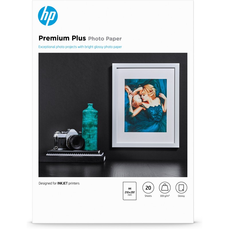 HP Confezione da 20 fogli carta fotografica Premium Plus lucida A4/210 x 297 mm