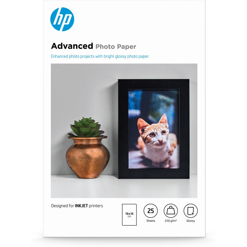 HP Confezione da 25 fogli di carta fotografica Advanced lucida 250 g/m2 10 x 15 cm (101 152 mm)